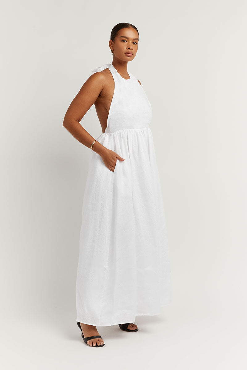 COOPER WHITE LINEN MIDI DRESS | Dissh